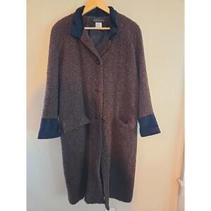 VTG Harve Benard Hunter Brown Terry Towel Trench Coat Velvet Collar Sleeves 12P